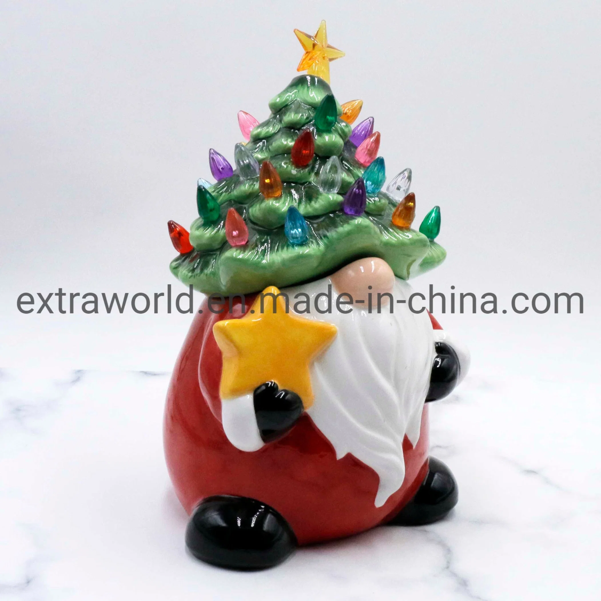 Ceramic Christmas Gnome Canister Storage Wtih Decorative Holiday Light