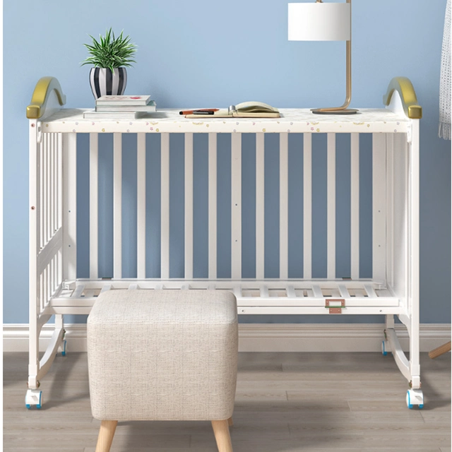 High quality/High cost performance  Honey Color Baby Furniture Crib Big Storage Space Extensible Wooden Baby Swing Crib