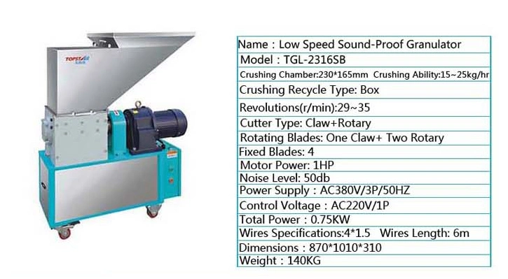 Low Speed Sound-Proof Granulator Tgl Series Plastic Crusher