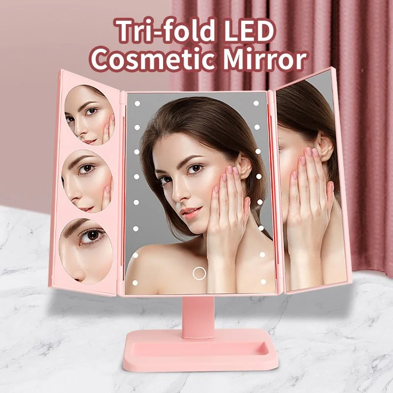 Tri-Fold Lighted Vanity Mirror with LED Lights Touch Screen and 2X/3X/5X Magnification Makeup Mirror