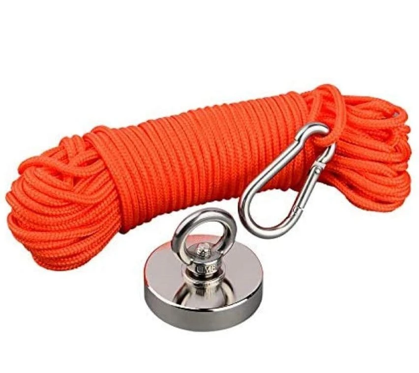 500lbs Pulling Force Magnet Fishing Kit with Rope, Carabiner, Threadlocker Grappling Hook