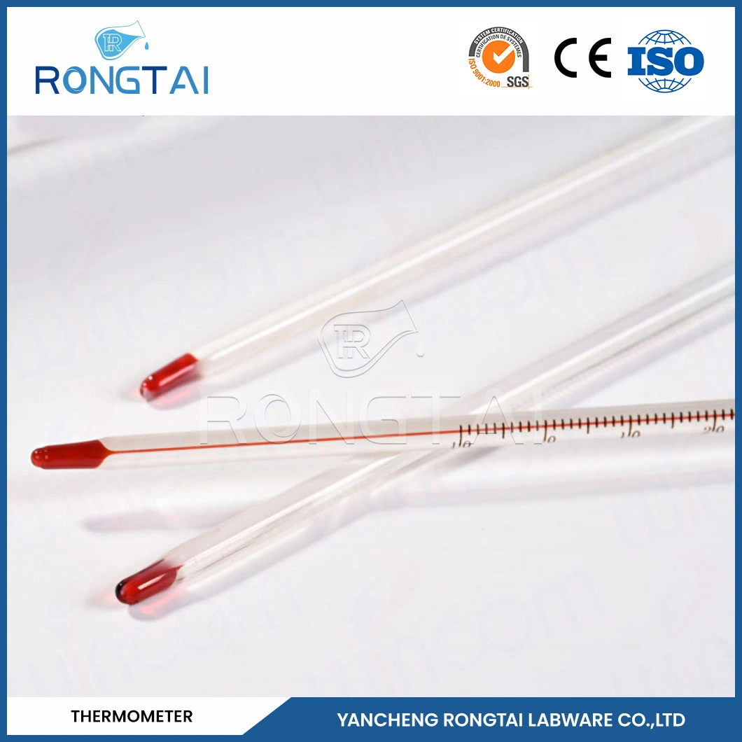 Consumibles compatibles Rongtai Termómetro proveedores utiliza en el laboratorio China termómetro de vidrio con líquido rojo