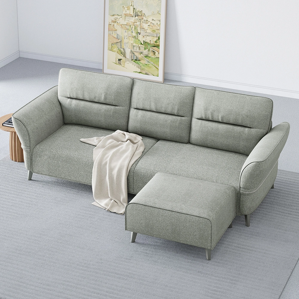 Modern Sofa Set with Roll Arm with Linen Fabric, with Ottoman