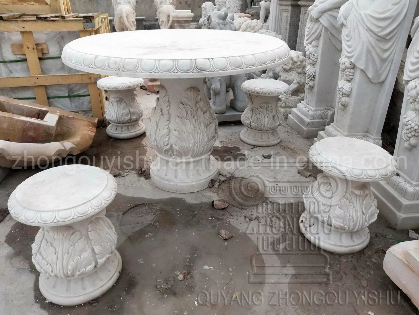 Marble Garden Furniture Decoration Granite Table and Stools Set