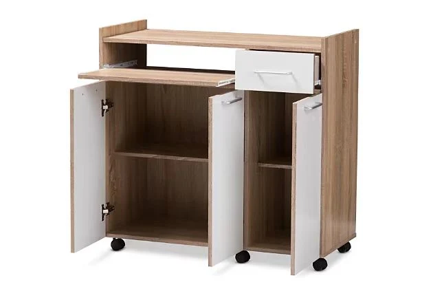 New Arrival Modern Solid Wood White Kitchen Rolling Cart Storage Cabinet with Wheels