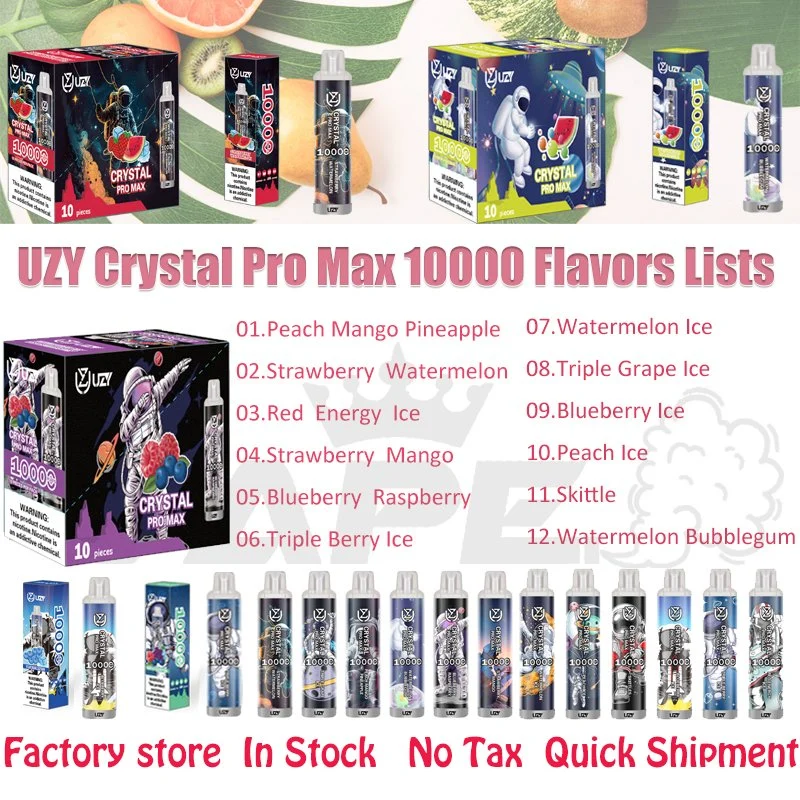 Оригинальный Uzy Crystal PRO Max Vape 10000 шайб Puff 10K 0% 2% 3% 5% RBG Light Vape Pen