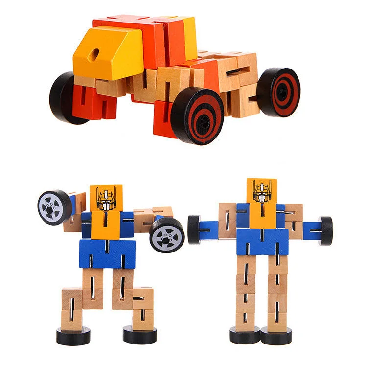 La transformación de los niños bloques de construcción del robot Juguetes de madera para Niños Modelo de aprendizaje de la figura del coche de juguete de inteligencia Puzzle regalos