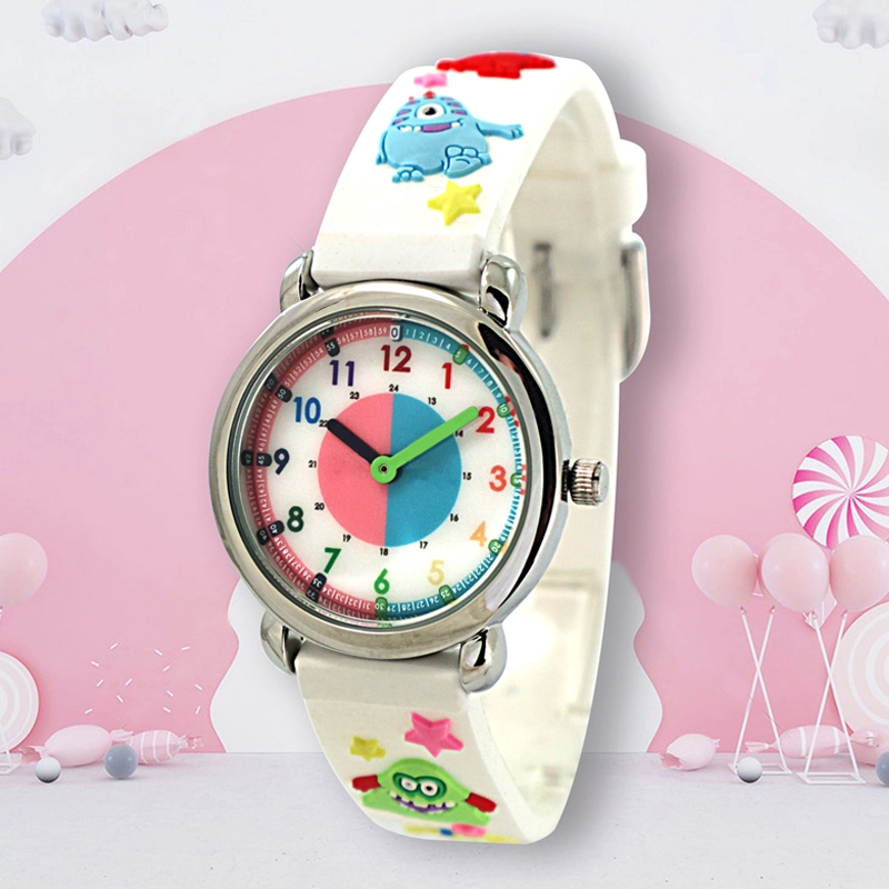 Montres analogiques de qualité pour enfants en silicone avec motif de dessin animé coloré et adorable en 3D.