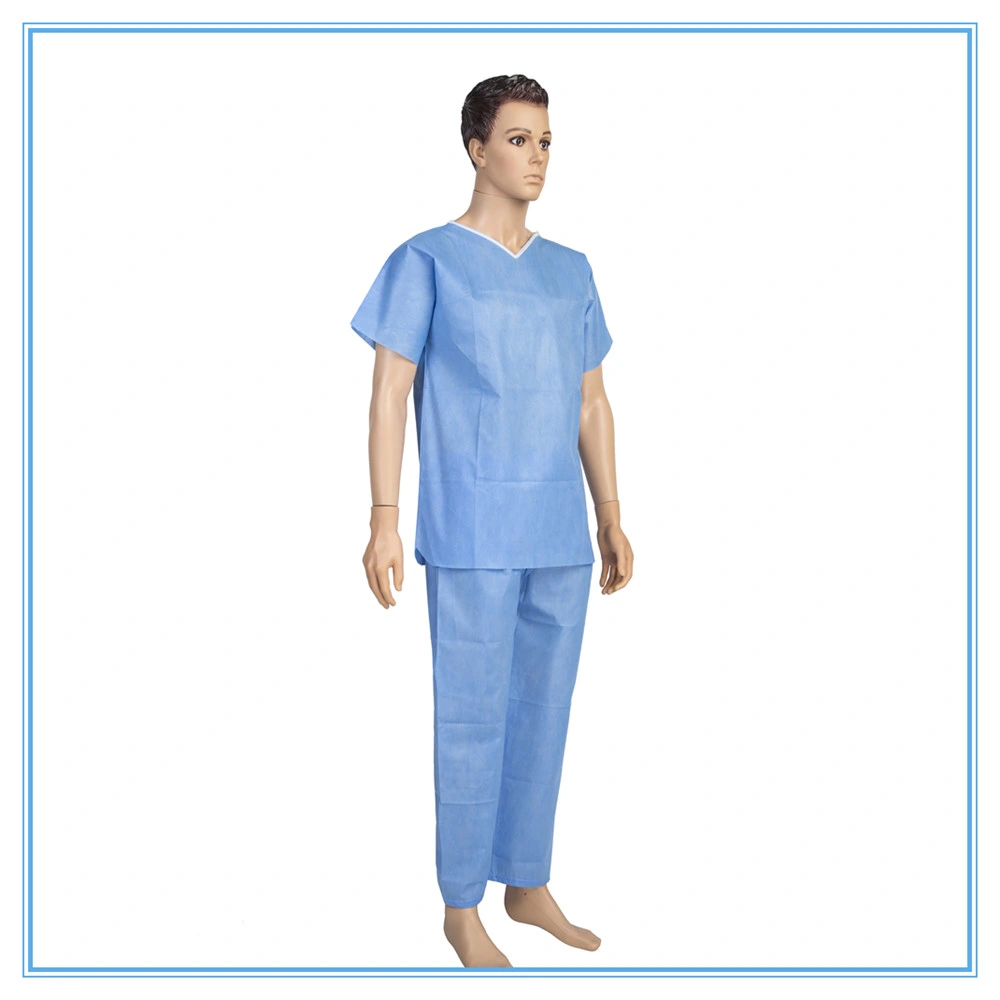 New Designed Healthcare Non Medical Non Woven Short Sleeve V-Collar Disposable Nursing Scrub Suit Non Surgical SMS Uniform Work Uniform for Doctor or Nurse