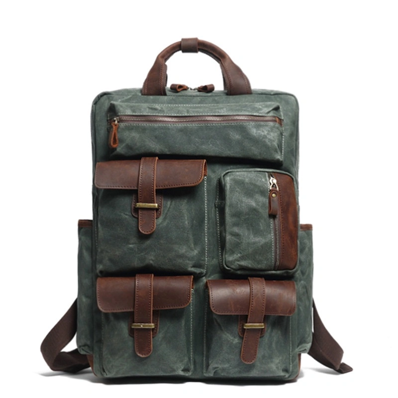 Newest Design Waterproof Waxy Canvas Backpack Vintage Style Laptop Backpack for Men (RS-888047)