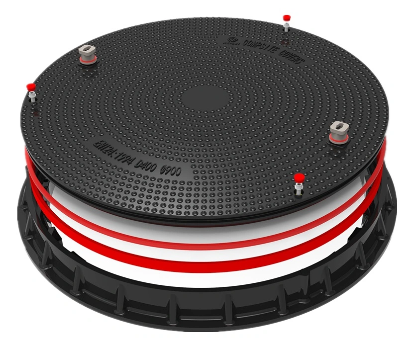 Couvercle de regard en composite SMC de haute qualité, étanche, en fibre de verre FRP GRP, et cadre en plastique résine avec double joint de verrouillage.