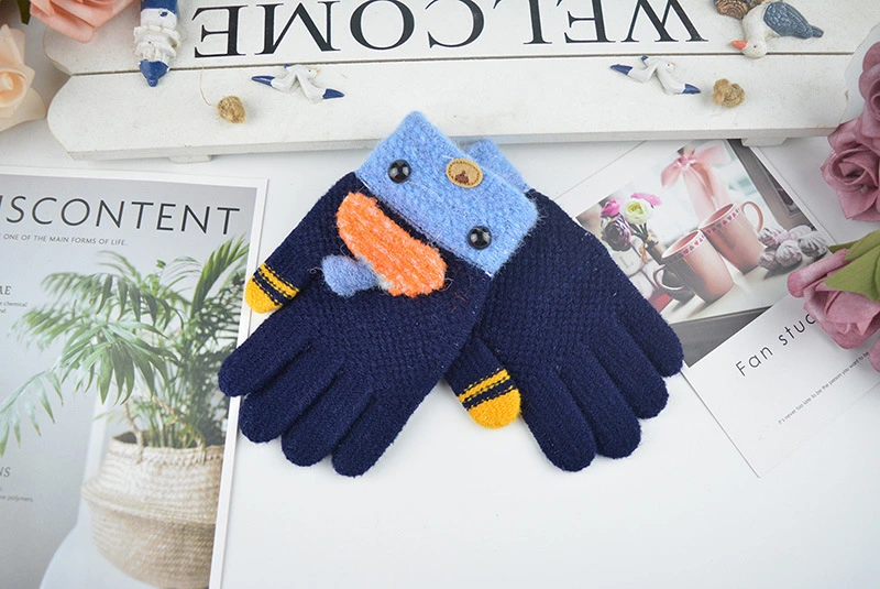 Winter Children's Cute Cartoon Three-Dimensional Eyes Writing Cold-Proof Full-Finger Warm Gloves