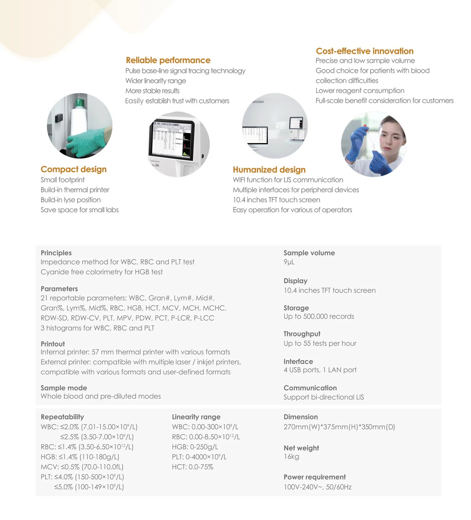 Dh26 Dymind Dh26 3-Part Differentiation Auto Hematology Analyzer