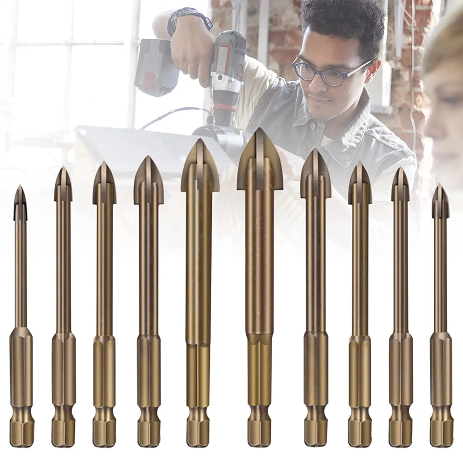 10PCS Efficient Universal Drilling Tool Multi-Function Cross Alloy Drill Bit Tip Tools Concrete Carbide Drill Tap Bit Set Suitable for Glass Ceramic Tile