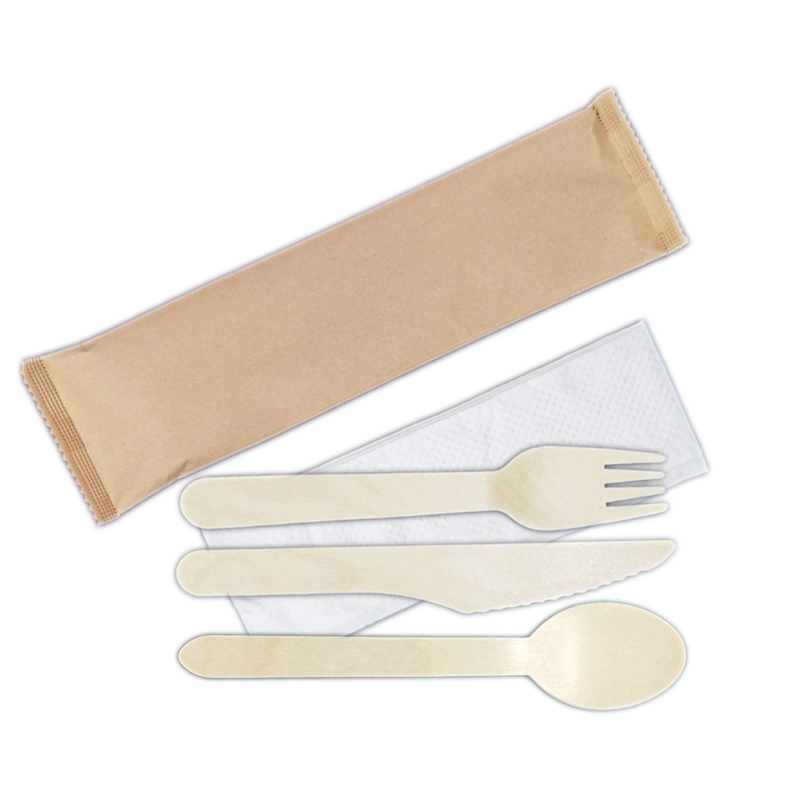 Natural Biodegradable Compostable Wooden Flatware Tableware Cutlery Set with Sachet, Eco Friendly Disposable Cutlery Combo (Birch Wood Table Knife, Fork, Spoon)