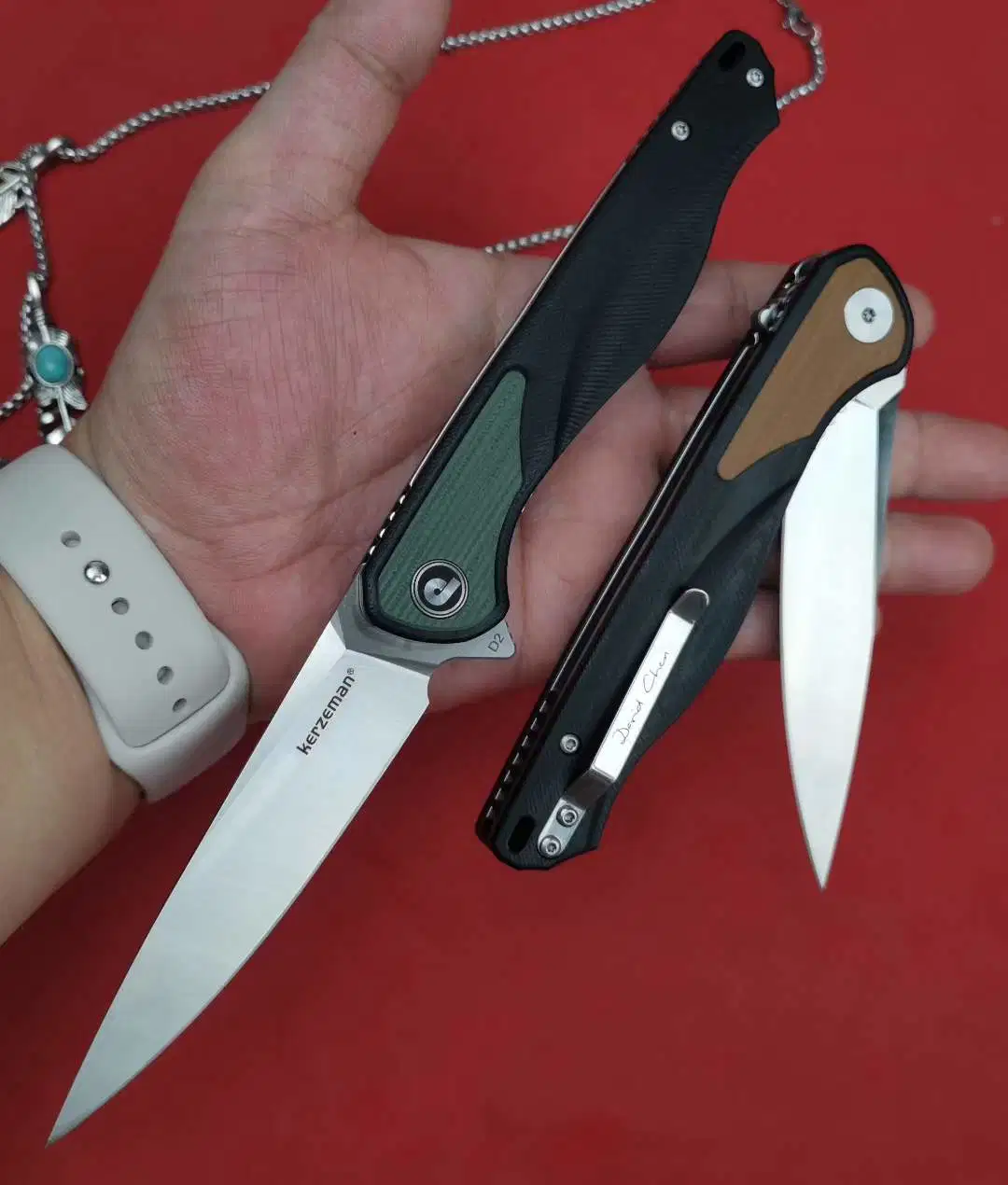 Pk-Ncs001 5 Inches Split Joint Double Color G10 Handle High quality/High cost performance  D2 Blade by CNC Ceramic Bearing System Quick Opening Folding Pocket EDC Knife for Outdoor