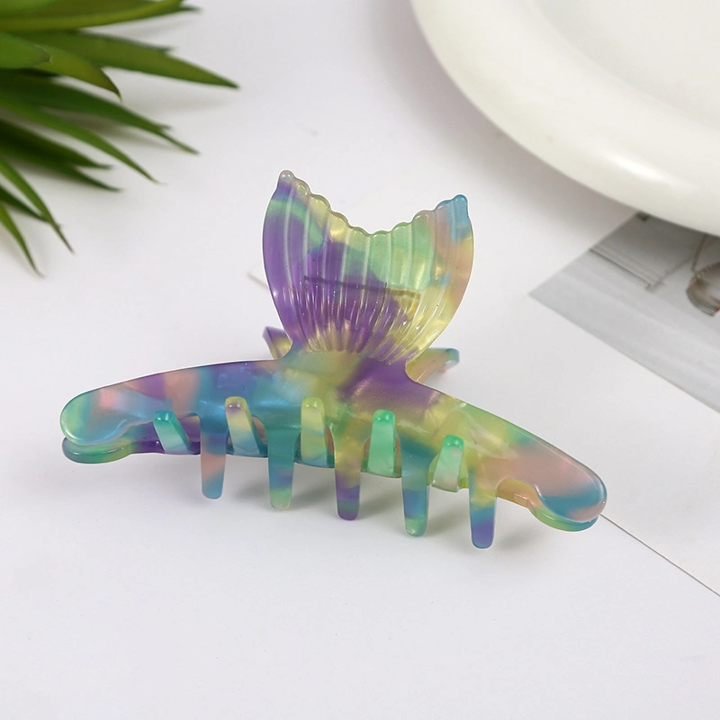 Mermaid Fishtail Acetate Hairpin Grab Clip Large Fashion Rainbow Color Hair Claw