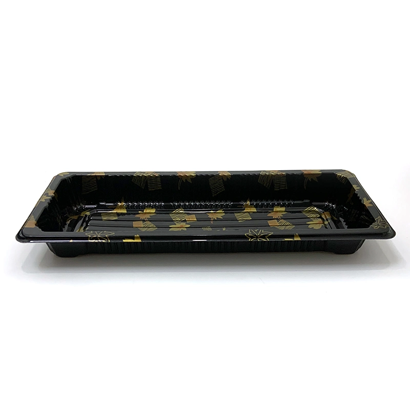 Disposable Microwave Plastic Food Container 12g Pet Black Rectangle Sushi Box with Lid Customizable for Takeaway