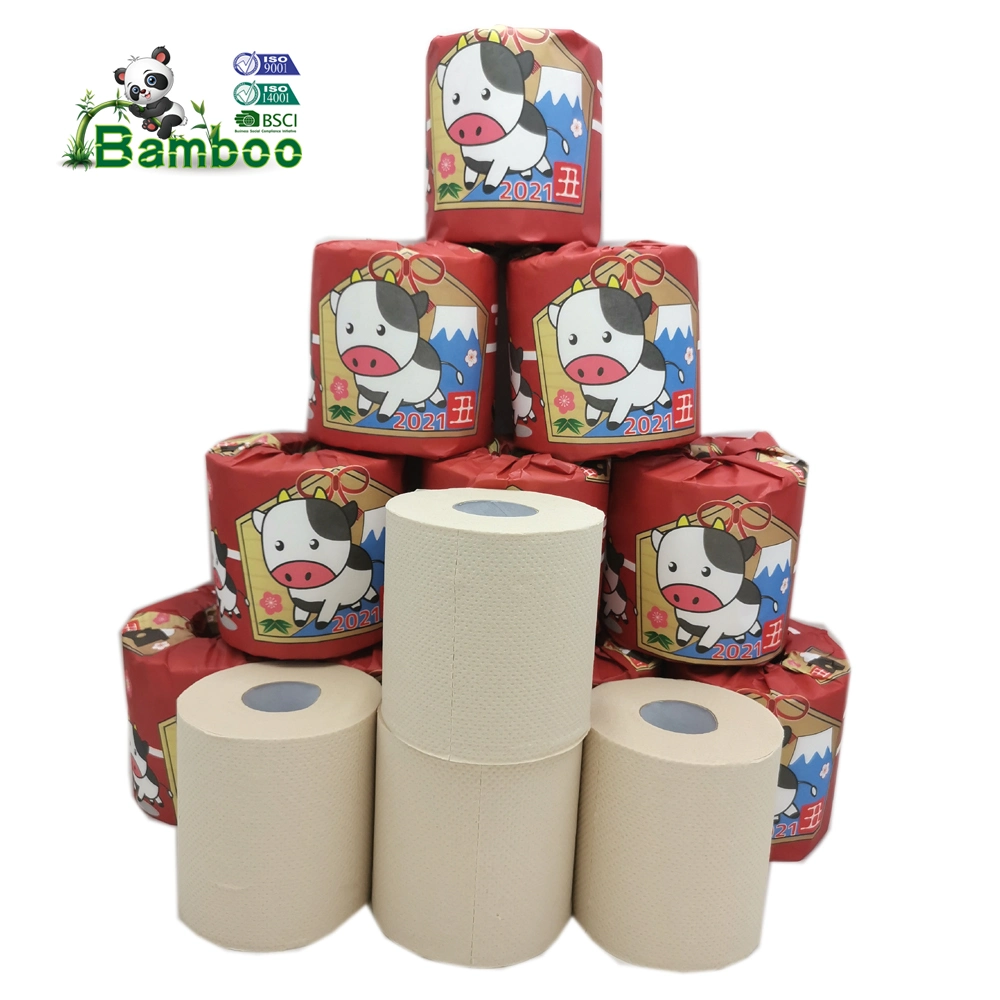 100% Toliet Bambu de celulose fibra Personalizado Eco-Friendly Soft Hotel Lisa Papel higiénico