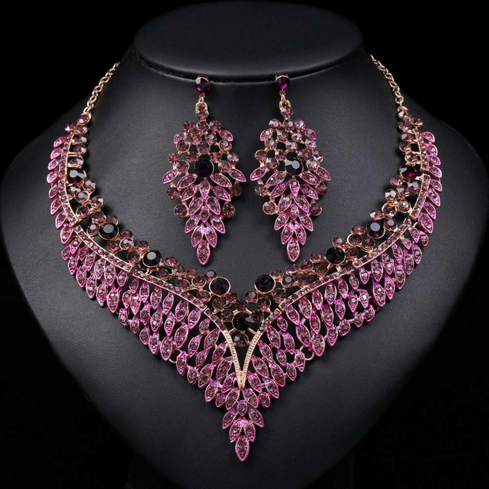 Hen3007 Necklace and Earring Set Banquet Dress with Colorful Drops Wedding Accessory