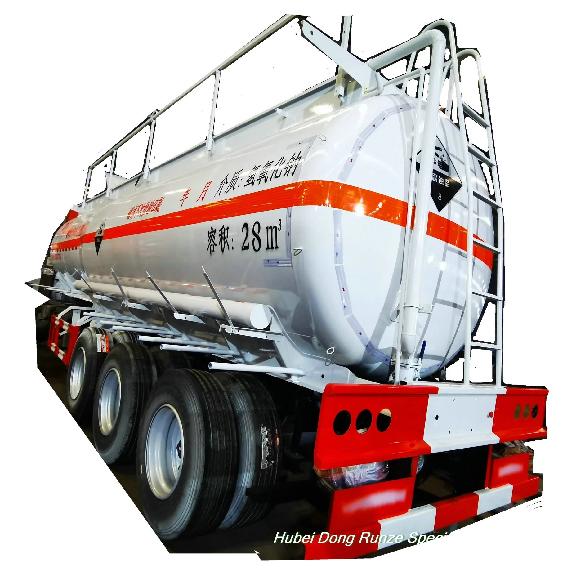 7396 Gallon 28m3 Sodium Hydroxide Caustic Soda Tanker Trucks Trailer with Caustic Soda Pump (60Ton NaOH Tank)