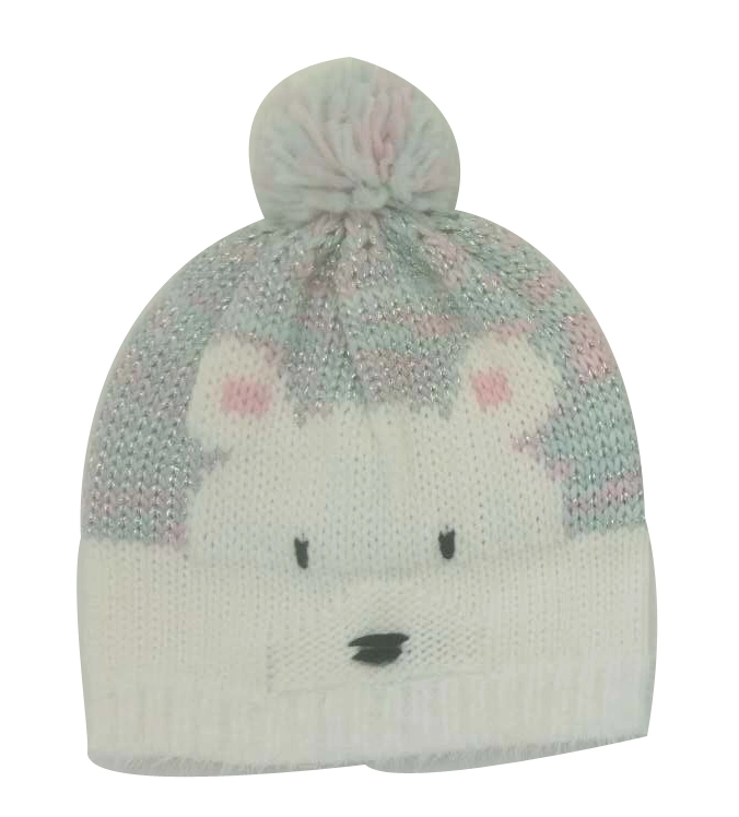 Kinder Winter Mode Warm Bär Jacquard Stickerei Lurexy Bobble Hut Kappe