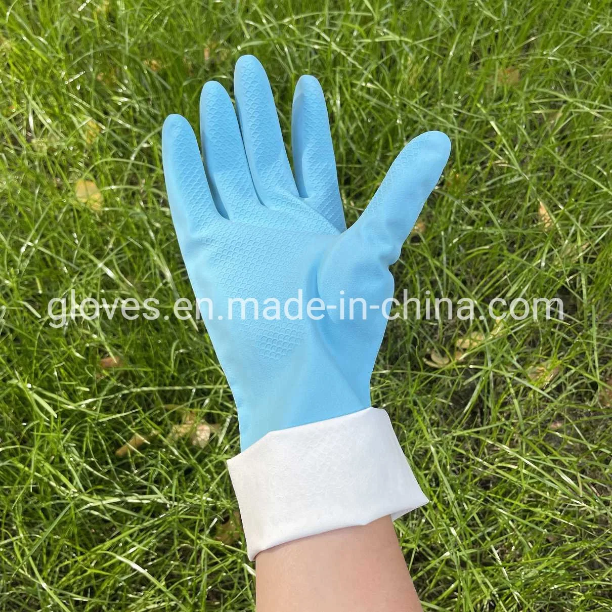 Cotton or DIP Flocked Blue Latex Household Natural Rubber Waterproof Cleaning Glove CE Certificate