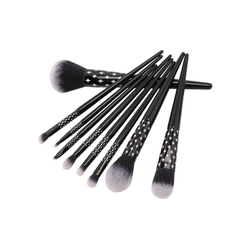 Mango de madera de color negro de los productos 9PC Juego de cepillos de maquillaje con láser férula