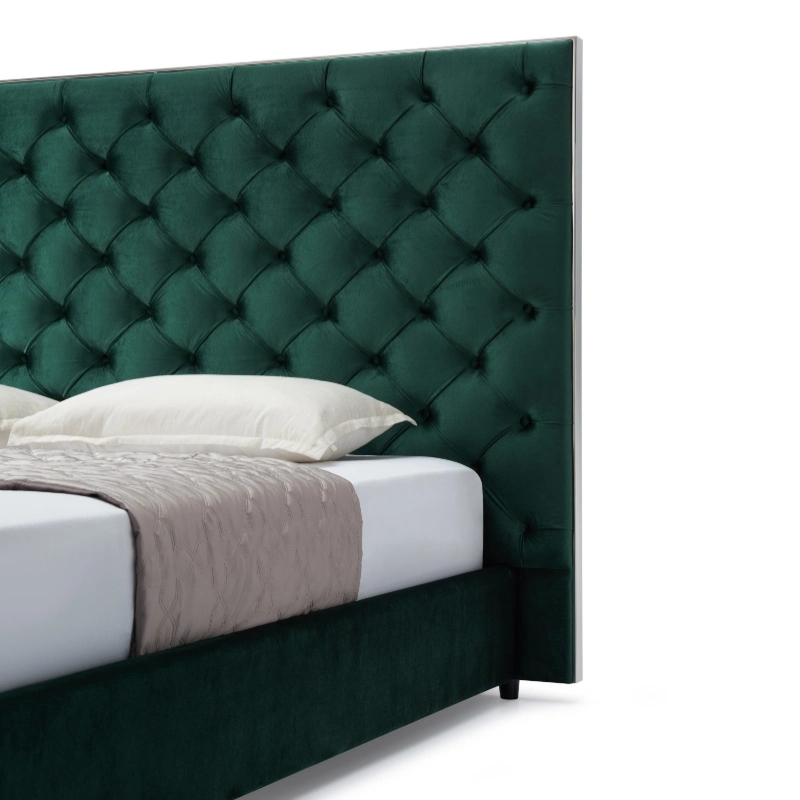 Platform Bed Velvet Fabric Modern King Size Queen Upholstered Bed Wood Frame Bedroom Furniture Set Bed