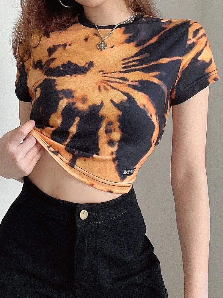 Fashion Sexy Printed Short Sleeve Crop Top Tee Shirt Women Summer Clothes Cute Streetwear