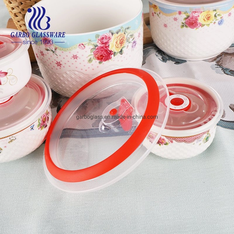 2000ml/1360ml/880ml Factory 3 PCS Set Ceramic Porcelain Bowl Sets with Lids Salad Fruit Mixing Bowl Ceramic Dinner Set with Plastic Lid and Air Hole