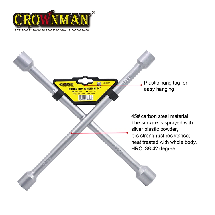 Crownman Hand Tools, 14" Carbon Steel Cross Rim Wrench for Wheel Repairing