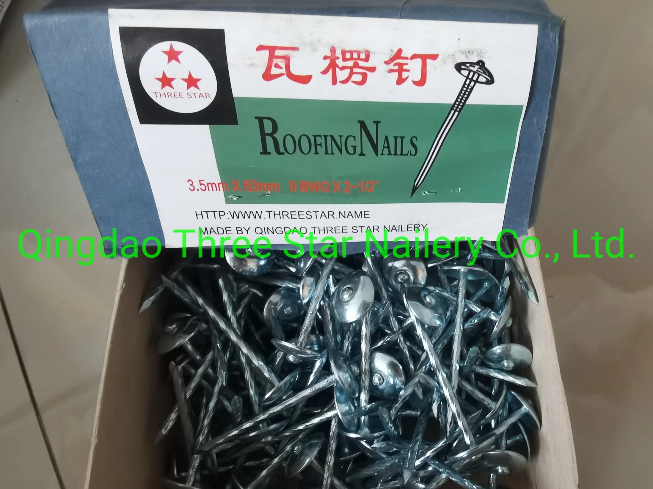 Cheap Price 2.5inch Q195 Roofing Nails Umbrella/Three Star Brand Roofing Nails