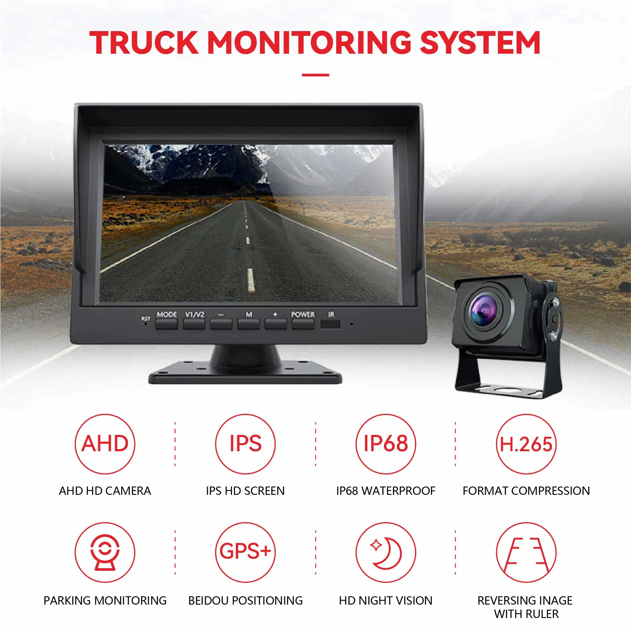 Câmara de marcha-atrás HD Wemaer OEM Universal à prova de água Night Vision Monitor para Big Bus/camião