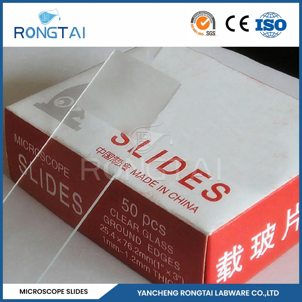 Rongtai vidrio para Microscope fábrica vidrio diapositiva 7107 China 7101 7102 7105 7107 7109 vidrio de portaobjetos congelado