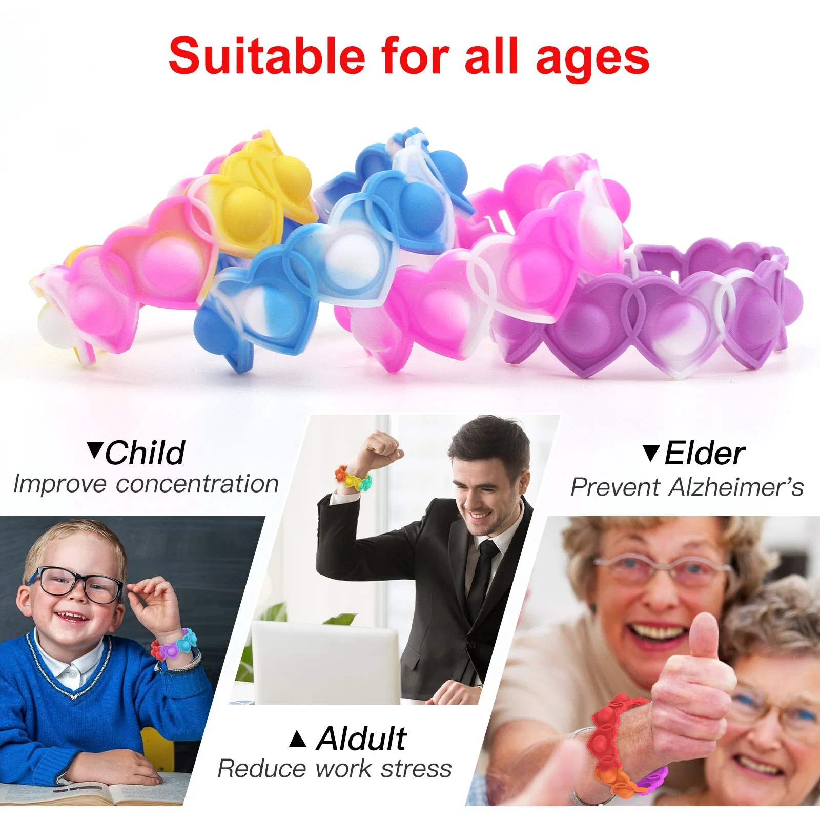 Wholesale/Supplier Colorful Silicone Fidget Toys Wristband Bubble Stress Reliever Sensory Toys Pop Bracelet