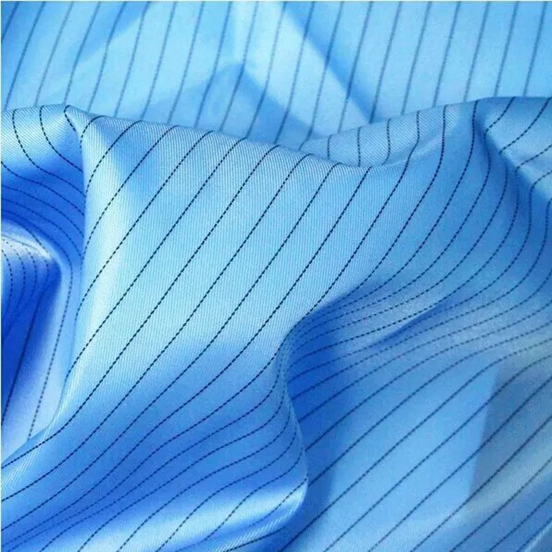 Exempte de poussière polyester antistatique rayure bleue pour salle blanche ESD pour vêtements en tissu