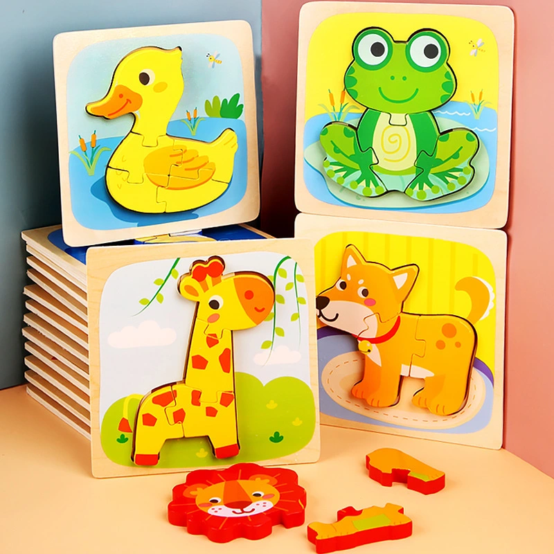 Children Early Education 3D Cartoon Animal Wooden Jigsaw Puzzle Toy