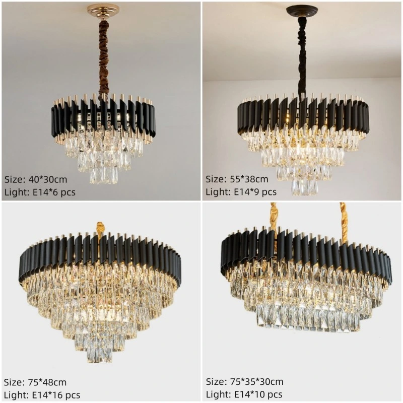 Luxo luz preta fosca Cristal de corte moderno simples Lustre luz (D066)