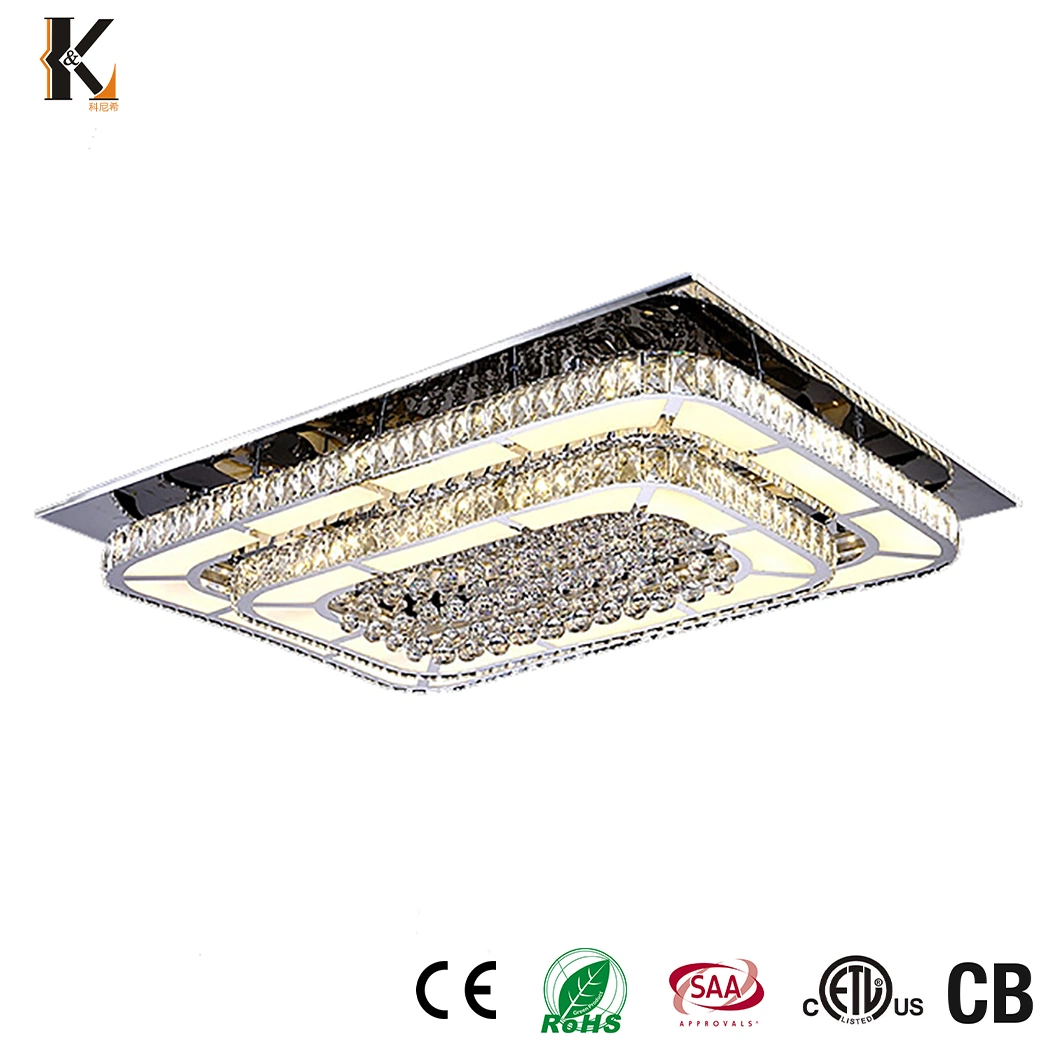 Crystal LED Lighting OEM Customized China Bedroom Hotel Home Golden Rectangle Modern Crystal Ceiling Light Fixture Crystal Ceiling Light