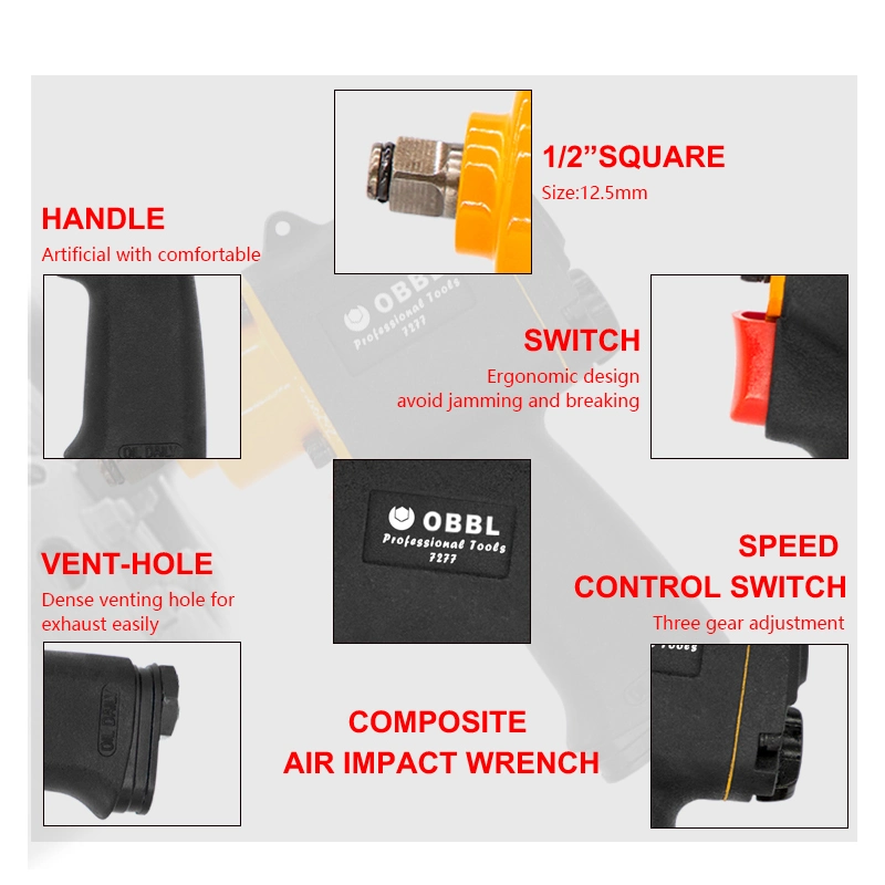 Obbl 1/2 Inch Impact Air Wrench Pneumatic Torque Wrench for Tire Repair Air Tools