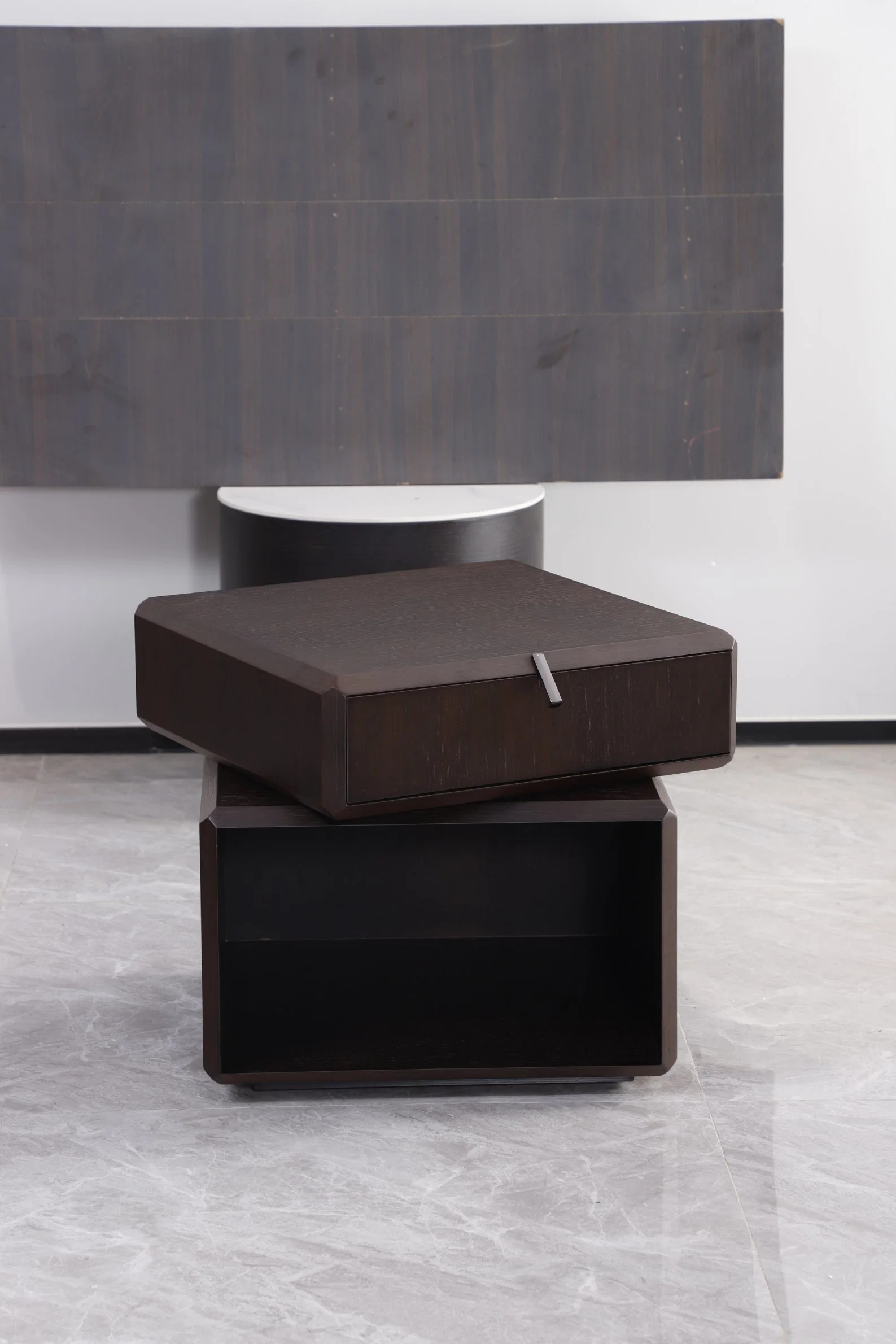 Swirling Wood Veneer Night Stand Modern Italian Style Bedroom Furniture