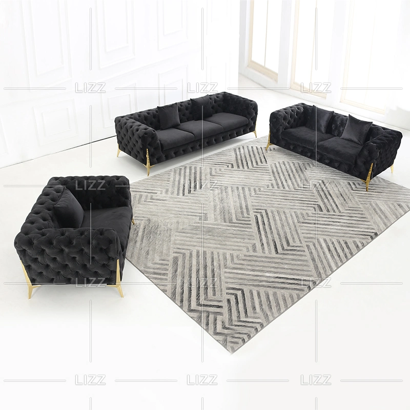 New Arrivals Luxury Velvet Fabric Living Room Furniture Set Button Tufted Chesterfield Leisure 3+2+1 Sofa