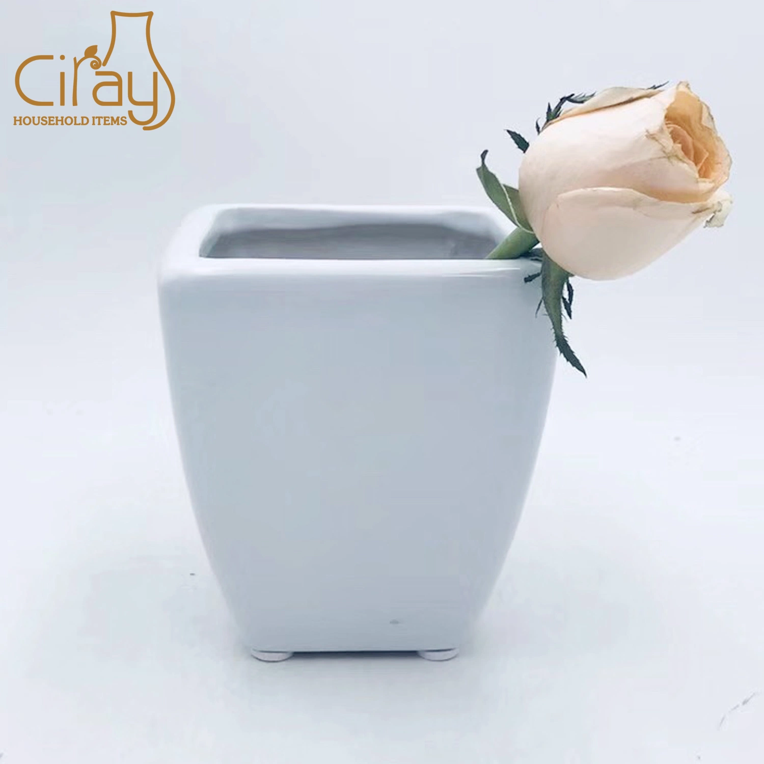 Square Embossed Indoor & Outdoor Ceramic Flower Pot