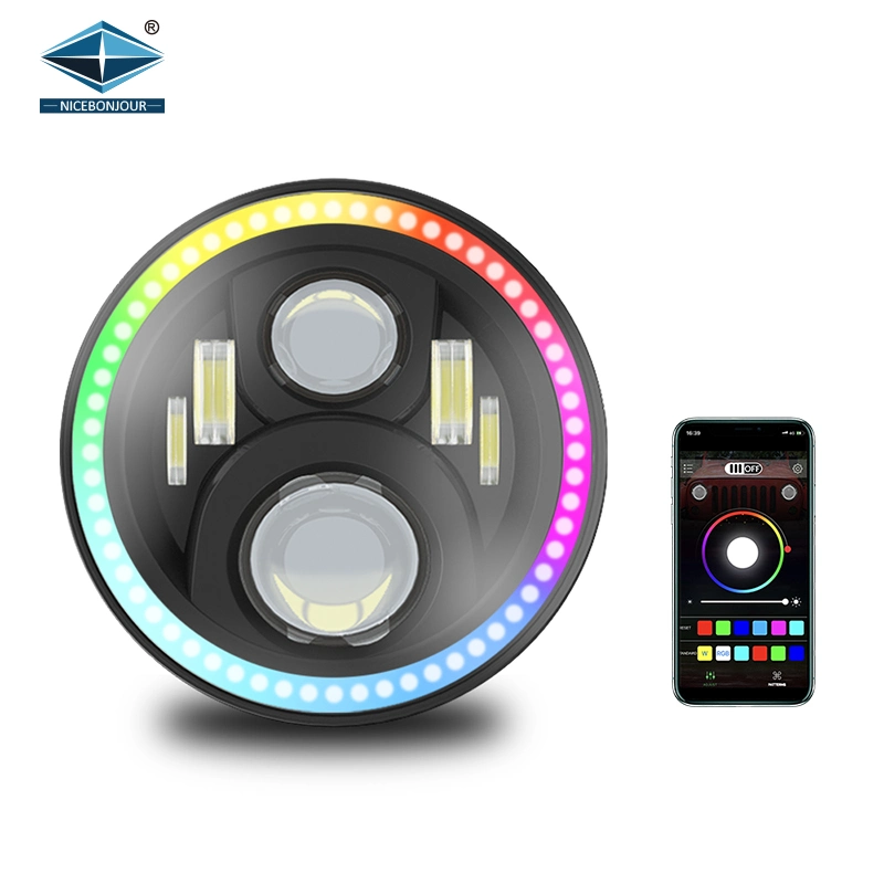 O sistema de iluminação automática carro RGB LED das luzes de farol 7 polegadas 7 Rodada faróis LED