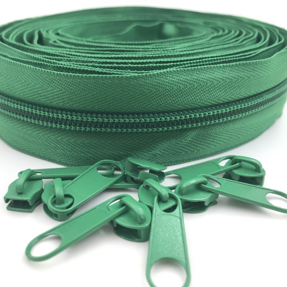 Green Color 3# Nylon Zippers Rolls 25 Colors Auto-Lock Zipper Supplies