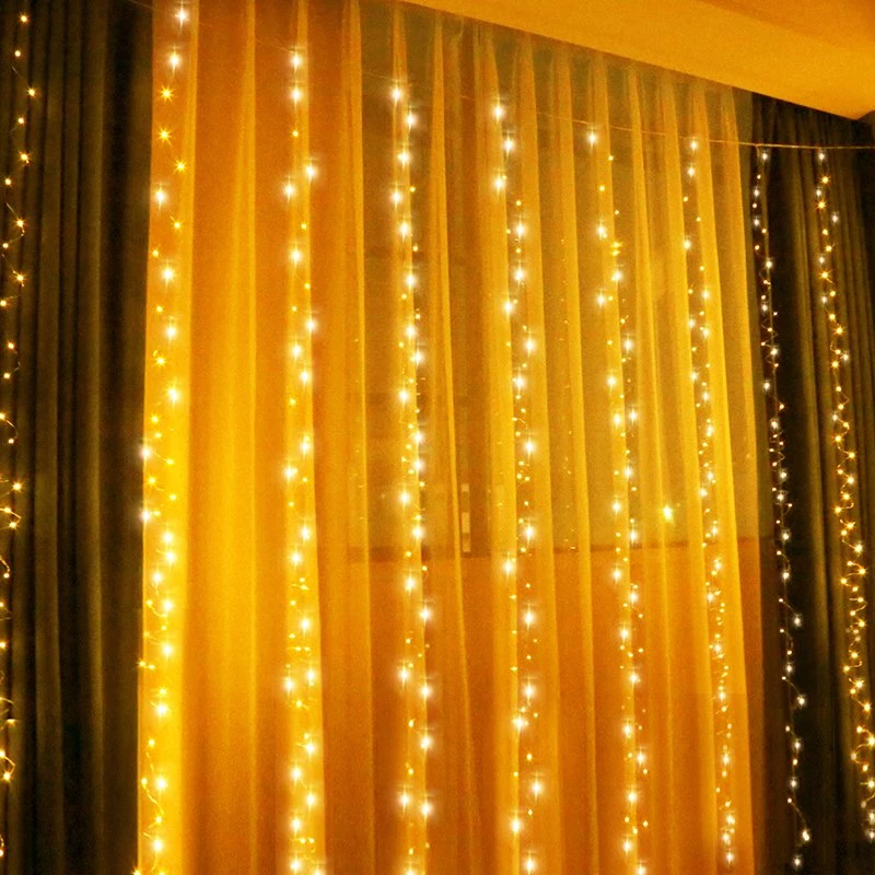 3mx2m 200-LED Fairy String Light Christmas Wedding Party Decoration USB 8-Mode Curtain Window LED Light - Warm White