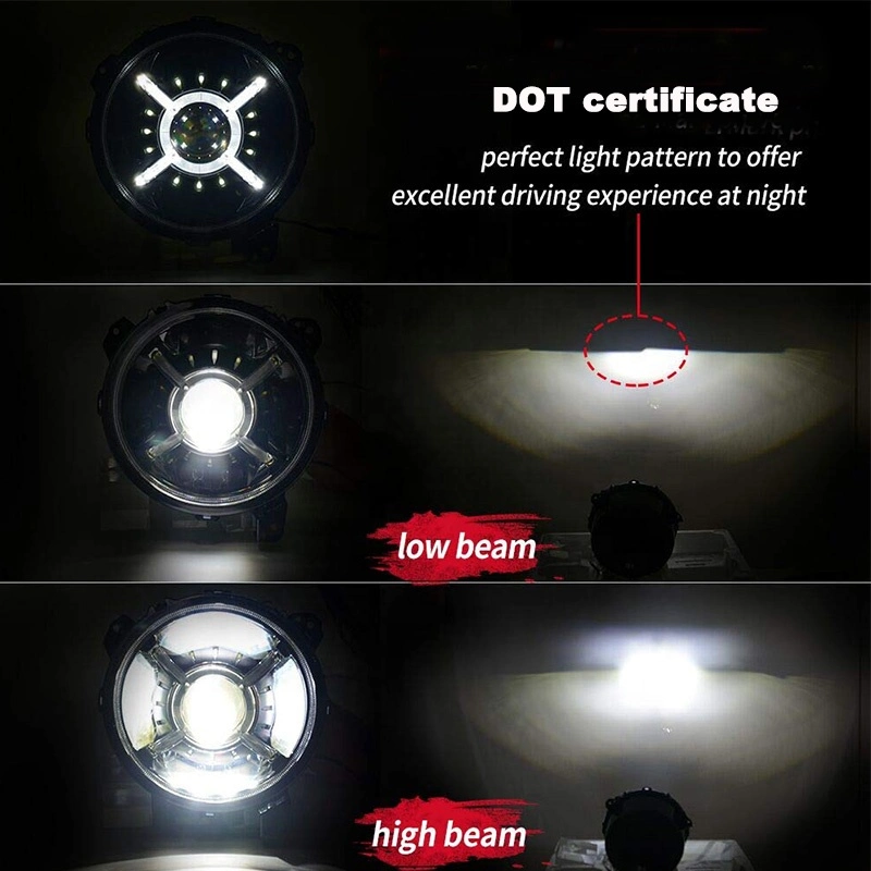 Emark DOT Approved Hi Low Beam 9 Inch Round Auto LED Headlights for Jeep Wrangler