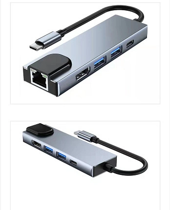 وحدة قاعدة توصيل USB C شاشة مزدوجة للكمبيوتر المحمول Dell/HP/Lenovo/Surface، محول USB C Hub متعدد بشاشة ثلاثية 5 في 1، وحدة حماية USB C مع PD HDMI 4K VGA USB