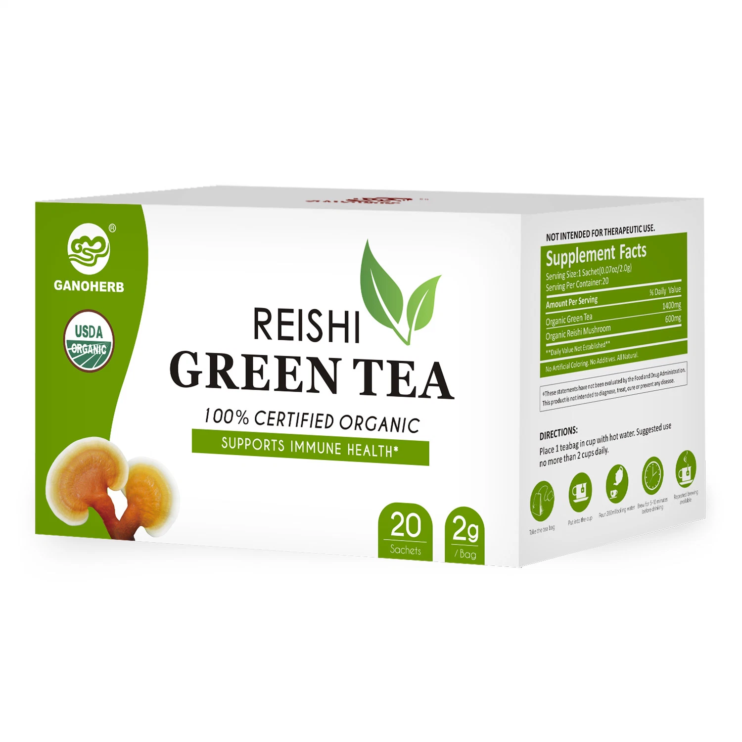 Amazon Hot Sale China Organic Herbal Reishi Green Tea Bag